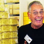 Dr. Ron Wolfe brightens up as a tour stops at a Russell Stover candy shop